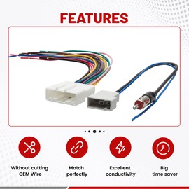 RED WOLF 20 Pin Stereo Wring Harness Antenna Adapter Fit for Nissan 2008-2015 Versa Altima Pathfinder Frontier, 2009-2011 Suzuki Install Aftermarket Radio W/Steering Wheel Control VSS Harness