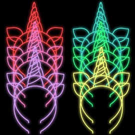 ZIRICHER 12pcs Glow in the Dark Headbands, Plastic Light Up Hair Band Luminous Headband For Girls Party Crown Headbands