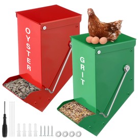 Zonon 2 Pcs Chicken Oyster Shell and Grit Feeder Metal Automatic Feeder with Lid Chicken Coop Accessories Multiple Installation Methods for Hens Chicks Cages Wall Pillar