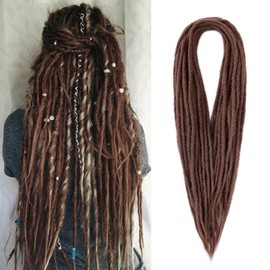 Aguacor Straight Dreadlocks Synthetic Double Ended Dreadlock Extensions 20inches 10 Strands Thin Soft Dark Brown DE Dreadlocks Extensions for Women (10 Strands, 30#)