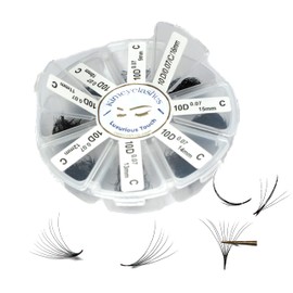 Promade Fans Mixed Lengths 9-16mm | 1000 Handmade Volume Eyelash Extensions | Premade Fan 4D 5D 6D 7D 8D 9D 10D | Wispy Hybrid Russian Lashes | C And D Curl | 0.05 0.07 | Dark Fluffy Long Lasting Easy Application (Curl D, 8D - 0.07)