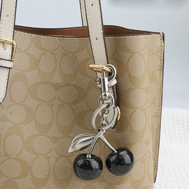 FURQNG Cherry Bag Charm, Cherry Keychain, Purse Charms for Handbags, Cherry Charm for Purse, Bag Keychain Accessories Silver Black