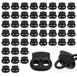 Cord Locks for Drawstrings, 50 Pcs Double Hole Spring Toggle Stoppers Cord Locks Black Double Spring Sliding Cords Fasteners Lock