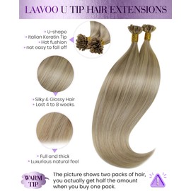 LaaVoo K Tip Hair Extensions Human Hair Blonde Ktip Human Hair Extensions Soft Straight U Tips Hair Extensions 16Inch Keratin Hair Golden Blonde Highlights Light Blonde 50g 50s