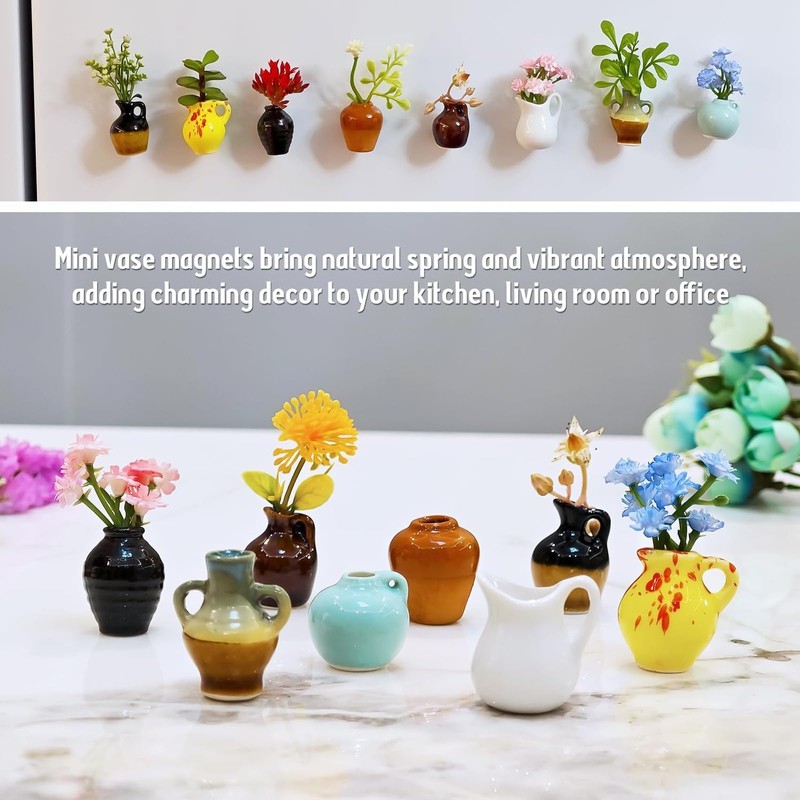 LCUHAVA Pack of 8 Mini Ceramic Vase Magnets Fridge 3D