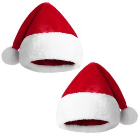 2 Pieces Christmas Hat Plush, Xmas Santa Hat Adults Children, Double Layers, Unisex Santa Costume, Santa Hat Red, Santa Hat for Christmas Party Men Women (Set B, L)