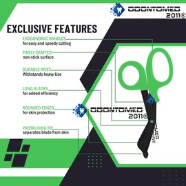 Heavy Duty Fluoride Coated Nurse Doctor Medical Paramedic Trauma Shears Scissors 7.25" (ODONTOMED2011) (Green)