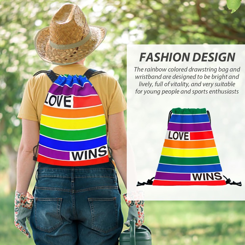 2 Pieces Drawstring Bags, 4 Pieces Wristbands, Rainbow Backpack, Item