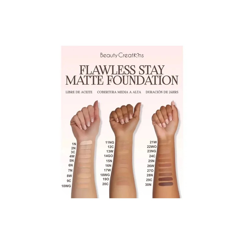 Beauty Creations - Flawless Stay Base Líquida Mate 24h 17w