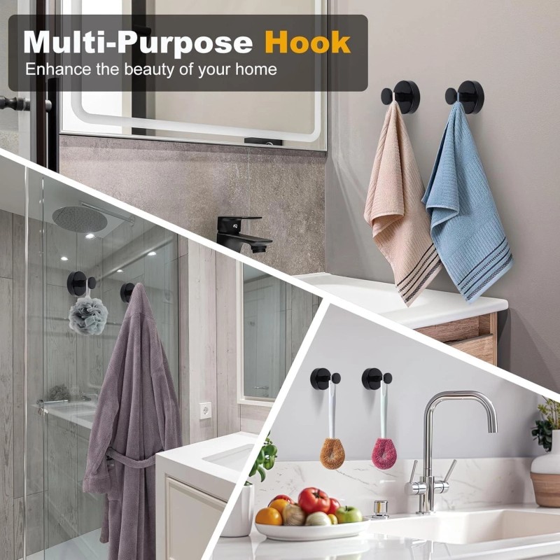 Homeshifters 2-Pack Suction Cup Towel Hooks SUS304 No Drill for