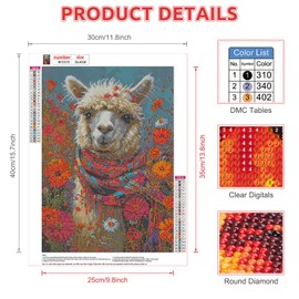 EOBROMD Diamond Painting Alpaca, 5D Diamond Painting Pictures for Adults, Animals, DIY Flower Diamond Painting Set for Wall Decoration, 30 x 40 cm