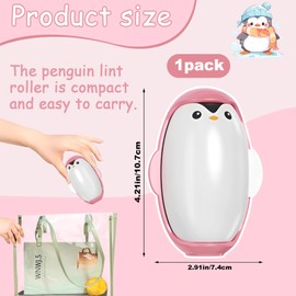 Penguin Shape Reusable Lint Roller Ball, Penguin Sticky Lint Remover, Penguin Hair Sticky Device, Penguin Hair Sticky Roller, Penguin Pet Hair Remover, Cute Penguin Lint Roller for Pets (Pink)