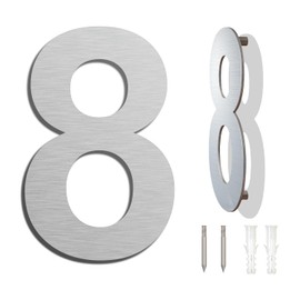 Large Modern House Numbers Stainless Steel Door Numbers -Corrosion Resistant and Easy to Clean - Floating Appearance and Easy to Install - 9 Inch 230mm Height (Number 8 Eight)
