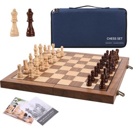 15" Magnetic Chess Set with Foldable Board & Travel Bag - Professional Wooden Chess Game for Adults/Kids, Luxury Storage Bag - Perfect Christmas/Birthday for Men, Dad