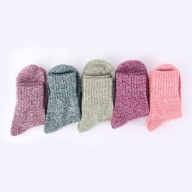 TeenFighter 5 Pairs Upgraded Thick Warm Wool Cotton Women Socks, Knit Cabin Cozy Crew Winter Socks for Girls, Neutral Color, 5-9