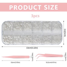 KEQAR 2 Gratis Pinzetten Nail Art Mikroperlen Mini Kaviar Strasssteine Mikroperlen Dekoration (Halbrund, Vollrund) (0.3-3mm)