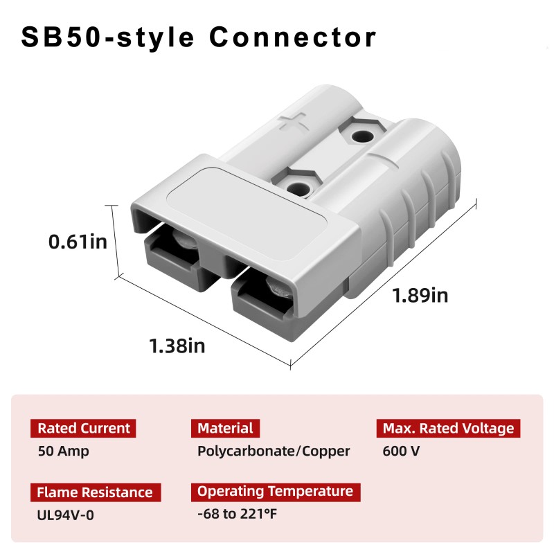 SEBATECH 2pcs 8AWG Battery Cable for Anderson 50 Amp Connector
