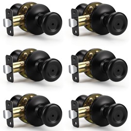 KNOBWELL 6 Pack Matte Black Privacy Door Knobs Lock for Bedroom and Bathroom, Keyless Interior Door Knob with Lock, Turn Thumb Locking Interior Door Lockset, Tulip Design Matte Black Door Knob