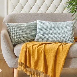 PAULEON Cushion Covers 2 Pack – 30x50 cm Emerald – Premium Fluffy Fiber - Сhevron Pattern - Living Room Decorative Cushions Accessories – Perfect Couch, Sofa, Bed Pillow Cover