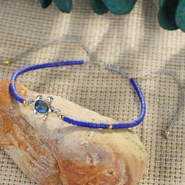 KELITCH New Turtle Bracelets Abalone Shell Miyuki Beaded Bracelets Braided Friendship Bracelet Jewerly Gift (Navy Blue)