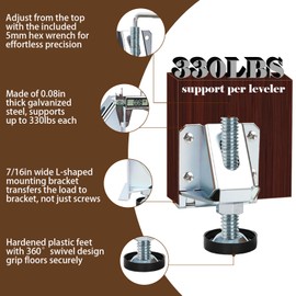 Heavy Duty Leveling Feet, 4 Pack Adjustable Furniture Levelers with 1320LB Capacity, 2" Height Adjustment, No-Flip Furniture Installation – Hex Nut Design for Flawless Leveling