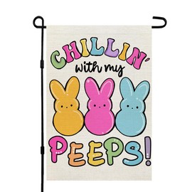 CROWNED BEAUTY Easter Bunny Peeps Garden Flag 12x18 Inch Double Sided for Outside Small Burlap Holiday Yard Decoration CF1730-12