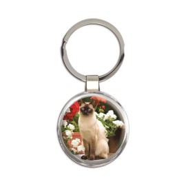 Cat : Gift Round Keychain Cute Animal Kitten Funny Friend Flowers Pet Feline