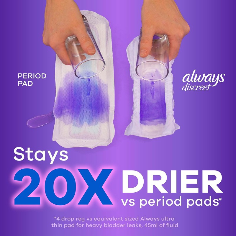 Always Discreet Adult Incontinence Pads for Women, Drier, 3 Drop