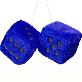 Pair 2.4” of Retro Mirror Fuzzy Plush Dice Car Pendants,Interior Rearview Mirror Dice Decoration,Car Accessories Interior Aesthetic Square Hanging Accessories (Blue)