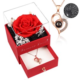 Rose Gifts for Women Preserved Real Rose with Necklace Eternal Roses Forever Flowers Birthday Gifts Christmas Rose Gifts for Mom Mothers Grandma Wife Anniversary from Daughter Sister Xmas Gifts Red