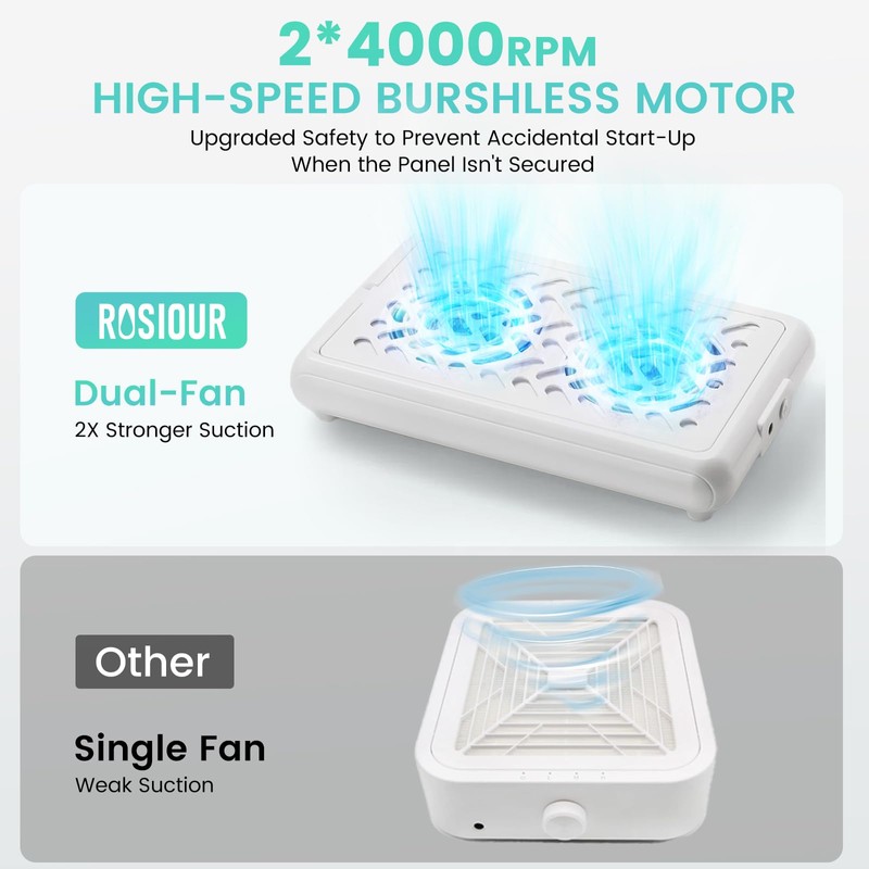 Nail Dust Collector, Dual Fan 4000RPM Nail Vacuum for Home