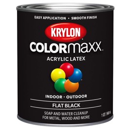 Krylon K05647007 COLORmaxx Acrylic Latex Brush On Paint for Indoor/Outdoor Use, 1 Quarts (Pack of 1), Black, 31 Fl Oz