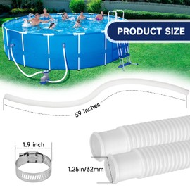 Pool Hoses for Above Ground Pools, 3 Pack 1.25 x 59 Inch Pool Filter Pump Hoses, Compatible with Intex Pool Filter Pump 607, 637 With 6 Metal Clamps