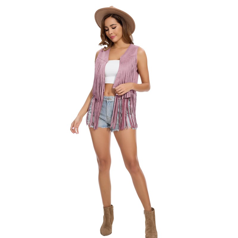 XonyiCos Women's Fringe Vest 70s 60s Hippie Vest Sleeveless Cowgirl
