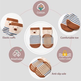 YANWANG 5 Pairs Baby Non-Slip Socks, Cute Cartoon Crew Socks with Grips for Toddlers Boys/Girls, 6-Dog