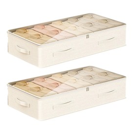 Underbed Storage Bags, 2 Pack 72L Under Bed Storage Box with Lid Foldable Wardrobe Storage Organiser with PVC Window, Reinforced Handle for Clothes, Blanket Comforters and Bedding