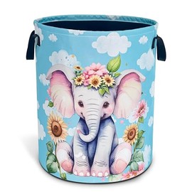 Cute Elephant Laundry Basket Sunflower Animal Oxford Cloth Laundry Hamper With Handle Foldable Portable Clothes Storage Basket 18.9 X 16.5 In Storage Bag For Laundry Room/Bathroom/Bedroom/Dormitories