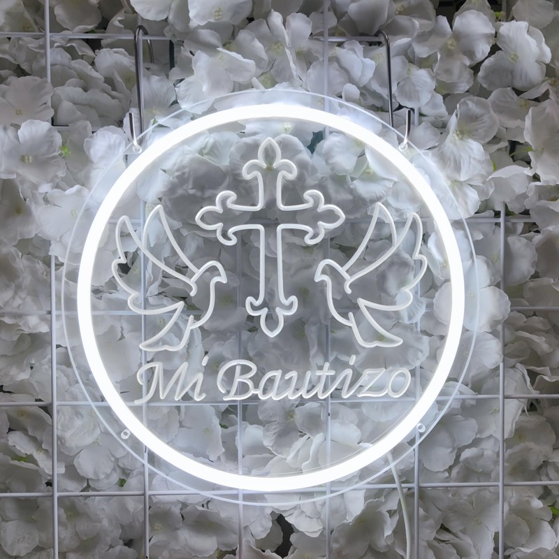 Mi Bautizo Neon Signs for Baptism Decorations, Recuerdos de Bautizo