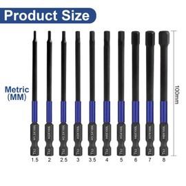 HPHOPE 10pcs Metric Hex Bit Set, 100mm, TS2 Alloy Steel, Magnetic Impact Bits, Storage Box