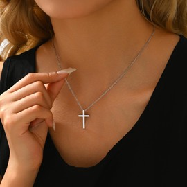 Mauzew White Gold Cross Necklace for Women Gold Cross Pendant Necklace Dainty Cute Tiny Cross Necklace Simple Trendy Jewelry