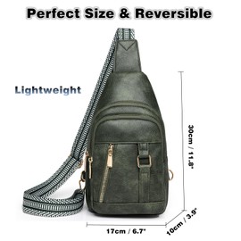 GUIFIER Small Crossbody Sling Backpack Sling Bag, PU Leather Shoulder Chest Bag Daypack, Fanny Pack Purse, Cross Body Bags with Removable Strap for Men and Women Travel Hiking Shopping (Dark Green)