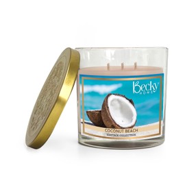 Coconut Beach Scented 3-wick Candle in Glass Jar | Candles for Home | 14.5oz Rustic Home Decor Novelty Candle | 60 Hour Burn Time Candle