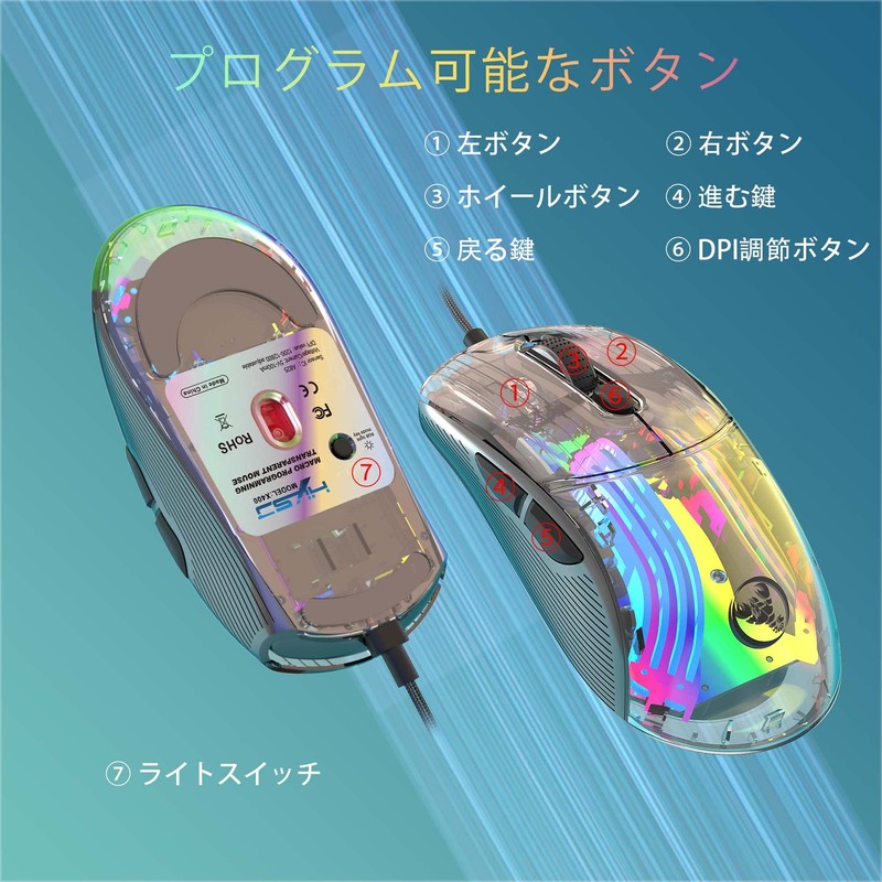 MAMBASNAKE X400 Gaming Mouse, Transparent Skeleton Mouse, Wired, Lightweight, Programmable,