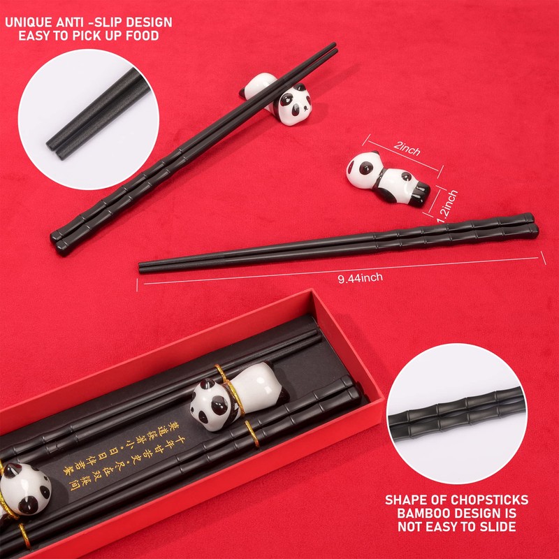 Chinese Chopsticks Set, 2 Pairs Bamboo Shape Chopsticks with 2