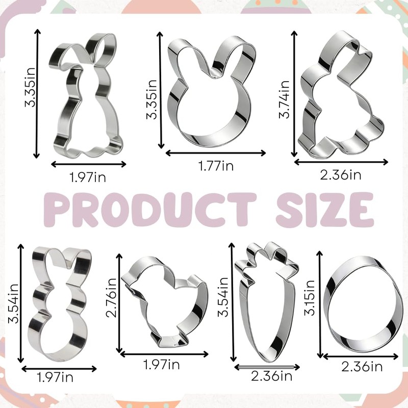 Easter Cookie Cutters 7-Piece Set, Stainless Steel Bunny Egg Carrot