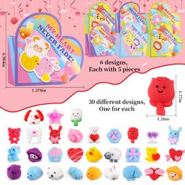 LATEEFAH LATEEFAH 30 PCS Valentines Cards Mochi Squishy Toys Party Favors with Heart Boxes for Kids, Happy Valentines Day Exchange Cards Gift Set, School Classroom Valentines Cards Gift Prizes for Kids Treats