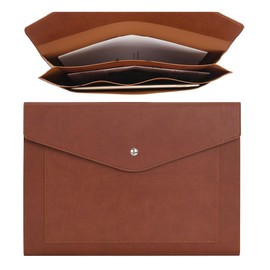 Wason A4 Document Wallets Leather with Expandable, Envelope Sleeve Holder, Paper Bills, Stationery, Tablet and PC for Work, Study, Travel (Dark Brown)