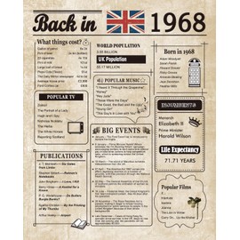 Woaipati Back in 1968 Poster UK Happy 56th Birthday Party Decoration Elegant Gift 56 Years Anniversary Idea Home Decor for Women Men Unframed -1968