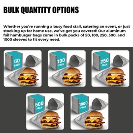 500 Pack Aluminum Foil Hamburger Bags – Grease-Resistant Burger Wrappers for Hot Sandwiches, Paninis, BBQ, Pretzels & More – BPA-Free, Disposable Takeout Food Sleeves by C&S Event Supply Co.