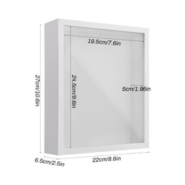Daelesr 3D Picture Frame, 22 x 27 cm, Wooden 3D Frame, Shadow Box Display Case with Transparent Acrylic Plate Frame, Deep 3D Object Frame for Photo, Flowers, Memorabilia, Medals (White, 5 cm)
